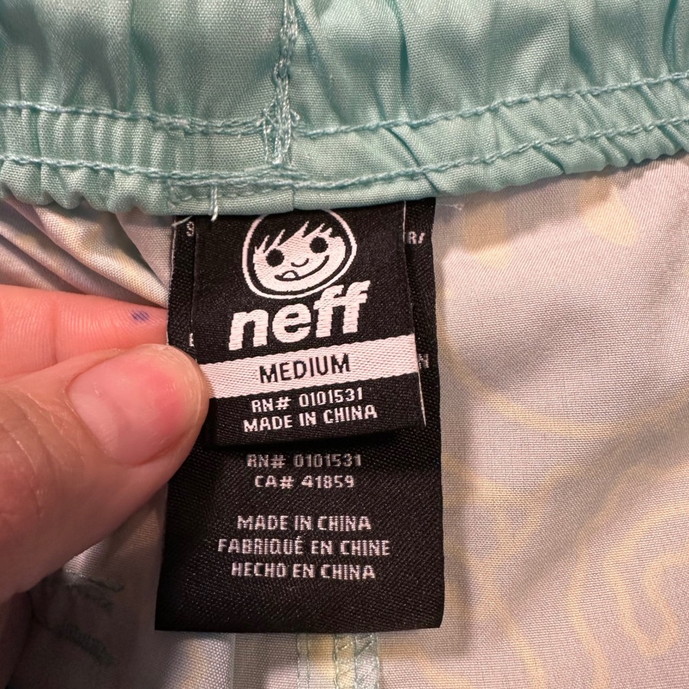 Neff Mens Swim Trunks Medium Blue Yellow Smiley Face Print Drawstring Shorts - Picture 5 of 9